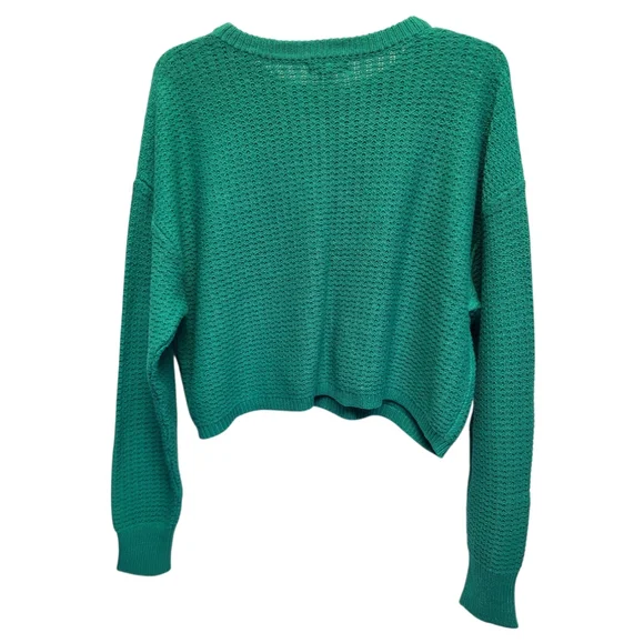 NWT Abound Green Cropped Crew Neck Sweater Soft Textured Knit-Size L Juniors - Picture 3 of 6
